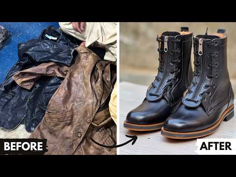 Turning Old Leather Jackets into Stylish Ankle Boots | Upcycled Shoe Transformation Tutorial