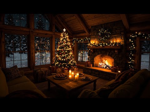 Warm Fireplace Ambience 2025 | Cozy Christmas Cabin with Crackling Fire & Relaxing Piano Music