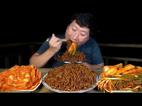 5 CHAPAGETTI & Hot spicy Kimchi - Mukbang eating show