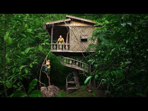 Survival Girl, Living Alone 100 Days Built a Private Modern Tree House by Hand Skill in Jungle Quiet