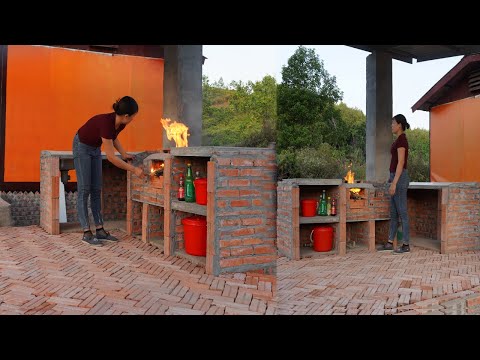 I built a multi-purpose cooking table myself using bricks and cement.