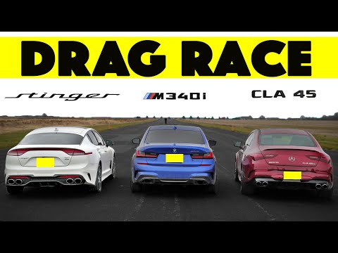 2024 Mercedes CLA45S vs BMW M340i vs Tuned Kia Stinger GT, Drag and Roll Race!