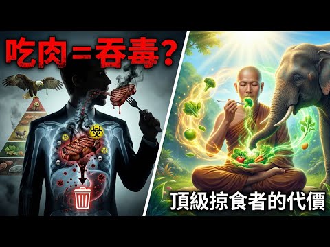 你以為在吃肉，其實是在“服毒”？佛陀一語道破食物鏈的恐怖真相！| 生物放大作用 | 營養誤區 | 素食 | 毒素累積 | 食物鏈頂端 | 能量頻率 | 飲食覺醒 | 腸道健康