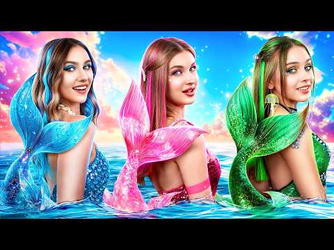 Meerjungfrauen in der Ein-Farben-Challenge! Pink vs Blau vs Grün