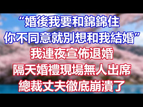 “婚後我要和錦錦住，你不同意就別想和我結婚”，我連夜宣佈退婚，隔天婚禮現場無人出席，總裁丈夫徹底崩潰了