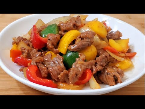 黑椒牛展炒三色椒 爽嫩又惹味Stir fried beef with black pepper, onion, radish and color pepper