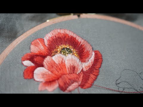 How To Embroider A Poppy Embroidered Poppy Embroidery Tutorial Beginners Hướng Dẫn Thêu Hoa Anh Túc