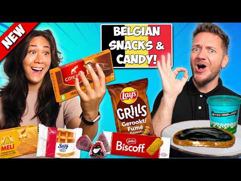 Trying 20 BELGIAN Snacks & Candy for the First Time 🇧🇪 | American 🇺🇸 & German 🇩🇪 Reaction