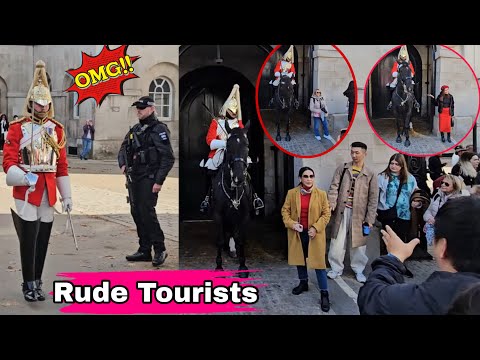 Rude and Disrespectful tourists step into Guard Box - Instantly. Guard Reacts! Royal Guard! 