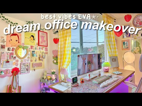 EXTREME ROOM MAKEOVER + tour! 🍓✨desk setup, organization, aesthetic decor, studio ghibli vibe