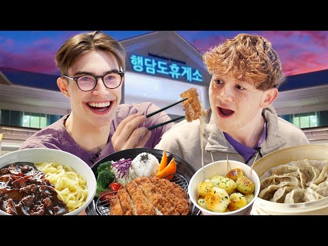 British Students Eat Everything at a Korean Gas Stop!