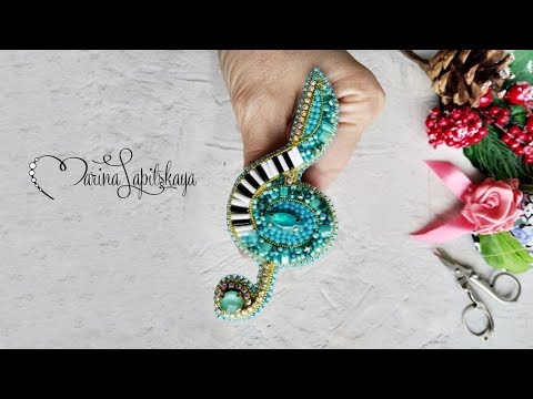🎼 How to make a brooch "Treble clef" from beads (tutorial)