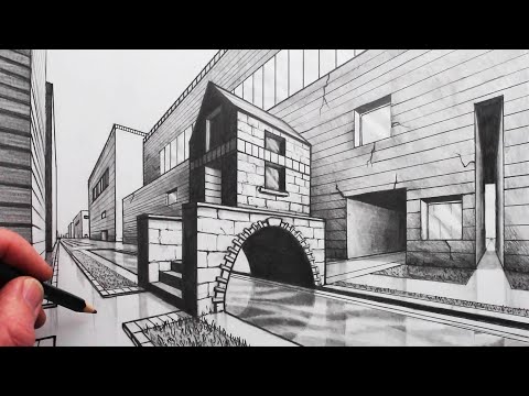 How to Draw 2-Point Perspective: Draw a Arched Bridge in a City