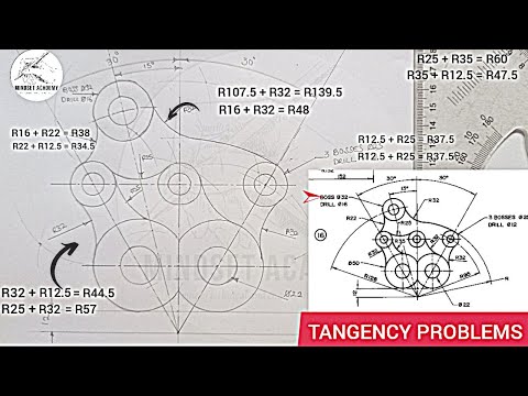 TANGENCY PROBLEMS IN TECHNICAL DRAWING.  #pulley