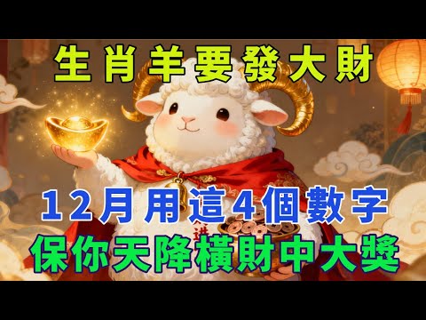 生肖羊要發大財，12月用這4個數字，保你天降橫財中大獎。【生肖吉運坊】#生肖 #命理 #運勢 #屬相 #風水