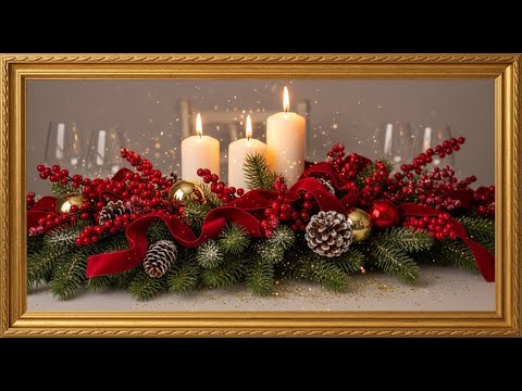 Frame TV Art With Music - Art TV Background: Elegant Christmas Table Centerpiece Glowing Candles