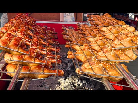 100 Chickens a Day! Non Stop Grilling of Chickens on Charcoal by Famous Thai Chef | Thai Street Food
