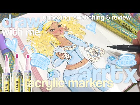 🩵🌦️ cosy arrtx acrylic marker unboxing, swatching, review & chill draw with me | cute lofi music 🫧 🎧