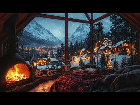 Winter Cabin Serenity | Cozy Fireplace Glow and Soft Snow Sounds for Calm, Comfort and Restful Sleep