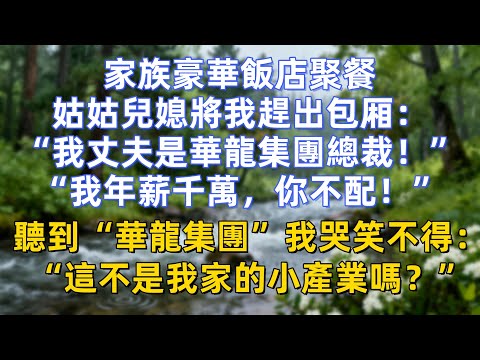 家族豪華飯店聚餐，姑姑兒媳將我趕出包厢：“我丈夫是華龍集團總裁！”“我年薪千萬，你不配！”聽到“華龍集團”我哭笑不得：“這不是我家的小產業嗎？”