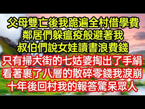 父母雙亡後我跪遍全村借學費,鄰居們躲瘟疫般避著我,叔伯們說女娃讀書浪費錢,只有掃大街的七姑婆掏出了手絹,看著裹了八層的散碎零錢我淚崩,十年後回村我的報答驚呆眾人...#命運的相遇#為人處世#生活故事●