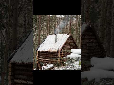 Building Log Cabin in the Woods from Wind-Fallen Trees FULL VIDEO ON MY CHANNEL #bushcraft #survival