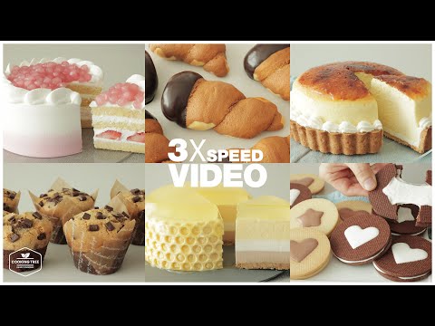 #115 3x Speed 케이크 디저트 베이킹 영상 : Cake Dessert Baking Video | 수플레 치즈케이크,딸기 케이크,초콜릿 쿠키 머핀 | Cooking tree