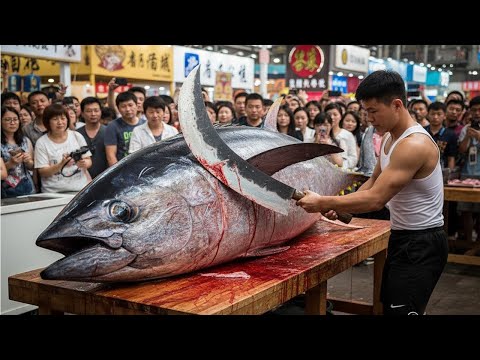 Expert breaks down giant bluefin tuna with a razor-sharp legendary knife