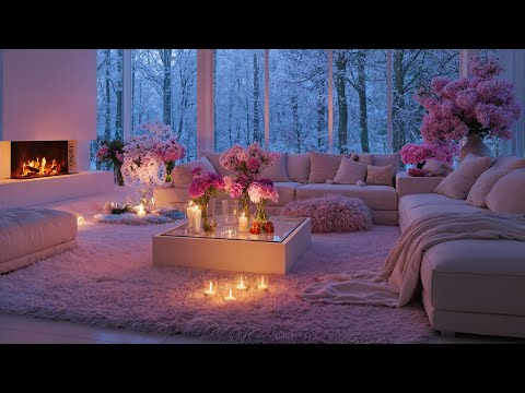 ❄️Candlelit White Lounge Piano | 4 Hours Fireplace Glow | Gentle Snowfall Ambience for Deep Sleep