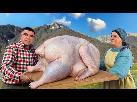 Giant Turkey Stuffed and Roasted In A Mountain Village!
