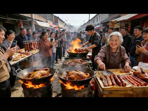 中國四川農村趕大集，體驗百人“流水席”成都壩壩宴，川菜天花板，煙火氣大集美食天堂，長毛豆腐做腐乳保質期一年，火腿腸現場加工真便宜6元一斤，手工包皮蛋傳統手藝，小酥肉、滷鵝、豆花面各種美食令人胃口大開