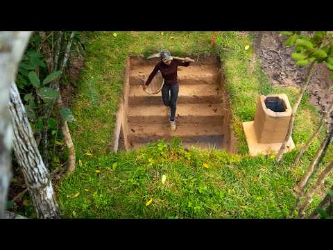 Girl Living Off Grid, Built Underground Grass Roof Hut in The Jungle