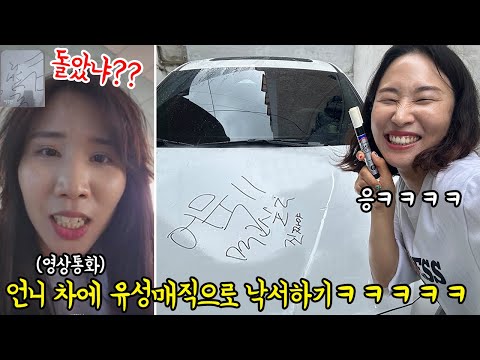 SUB) 집순이 언니가 부탁 안들어줘서 그냥 차에 매직으로 낙서함ㅋㅋㅋㅋㅋ#역대급 #빌런