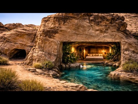 Building a luxury bedroom inside a rock alcove – a man creates an oasis in the desert by himself