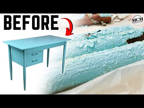 Stunning RESTORATION of an AQUA PAINTED Teak Desk