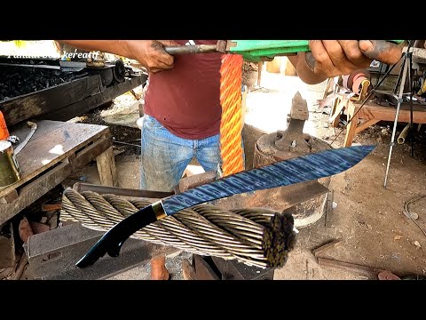 proses pnempaan golok baja damascus dari bahan baja seling & membuat gagang golok dari tanduk kerbau