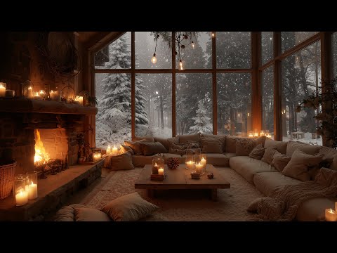 Warm Winter Night in a Forest Cabin ❄️| Soft Piano, Falling Snow & Cozy Fireplace Ambience for Sleep