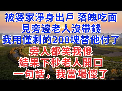 被婆家淨身出戶，落魄吃面，見旁邊老人沒帶錢，我用最後兩百塊替他付了，旁人都笑我傻，結果下秒老人開口，1句話我當場傻了！#生活經驗#情感故事#故事#小說#戀愛#情感#婚姻#為人處世#家族恩怨#净身出戶