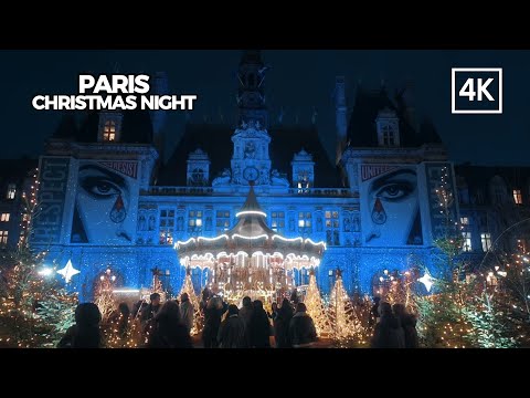 Paris Christmas Night 4K | City Lights, Luxury Stores & Markets 2025