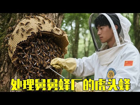 舅舅蜂场蜂场来了虎头蜂，赶跑他几箱蜜蜂，恨的我舅舅牙痒痒！#农村生活#抓蜂