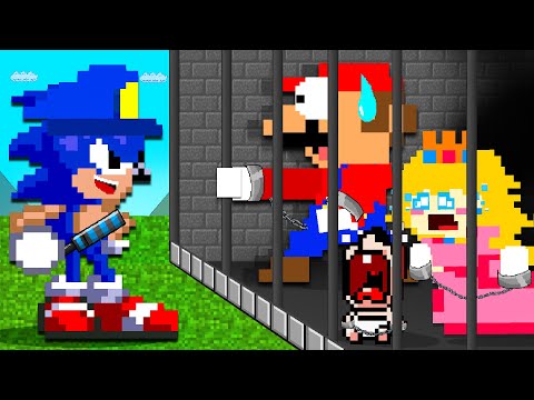 Super Mario Bros, Sonic Police Locked Mario's Family in Prison for 24 HOURS Challenge!