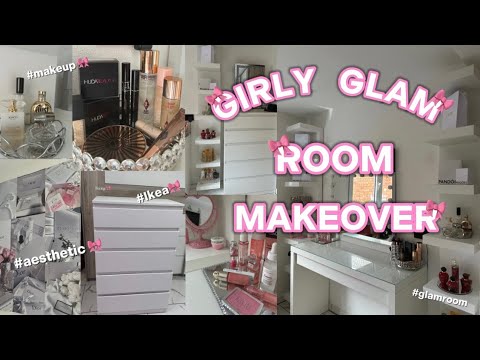 🎀🪩 Girly Glam Room Makeover 🎀🍦#aesthetic #glamroom #roommakeover #room #makeup #ikea