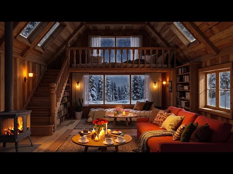 Cozy Winter Cabin Ambience - Soothing Jazz Piano & Crackling Fireplace for Deep Night Comfort