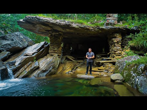 Completed the Ultimate Cliffside Bushcraft Shelter | Warm Bed System & Wild Survival Build