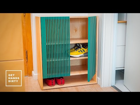 Shoe Cabinet with Slat Doors // Tiny Apartment Build Ep. 20