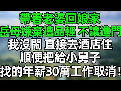 帶著老婆回娘家，岳母嫌棄禮品輕，不讓進門，我沒閙 直接去酒店住，順便把給小舅子找的年薪30萬工作取消！#深夜淺讀 #夜讀人生 #大橘講故事  #情感故事  #講故事