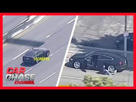 Police chase robbery suspect who bails from moving car | Car Chase Channel