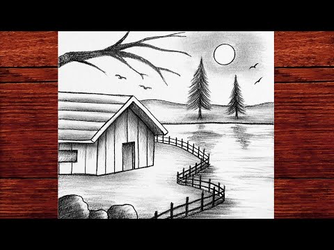 Kolay Karakalem Manzara Çizimi - Yeni Başlayanlar için Doğa Çizimi Adım Adım Eğitim - Çizim Mektebi