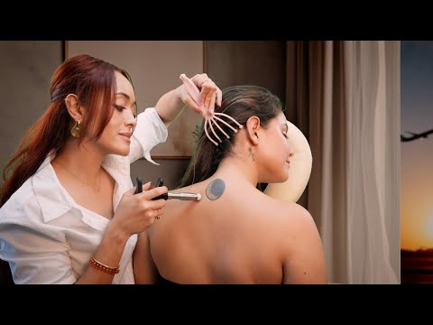 ASMR Airport Lounge Head Massage, Scalp Check & Upper Body Relaxation Before Flight | Soft-Spoken