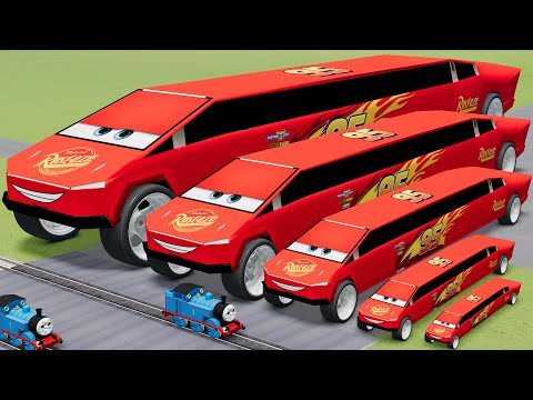 Big & Small Long Tesla Cybertruck Lightning Mcqueen vs Trains Thomas | BeamNG.Drive